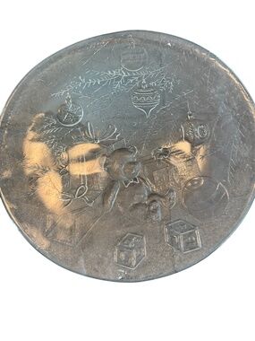 Vintage Libby Holiday Christmas Round Serving  Glass Platter with Teddy Bear